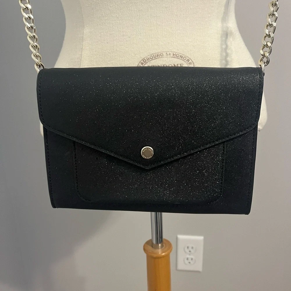 Kate Spade Black Glitter Crossbody Bag with Silver  Chain Accent NWOT